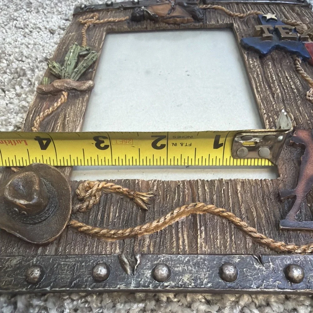 3D Cowboy Boot Hat Rope Saddle Frame Holds 4x6 Photo Table top photo frame Rare